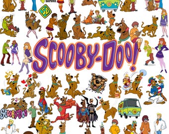 Scooby Doo PNG-bundel, clipart van cartoonfiguren, PNG-bestand van de Mystery Gang, retro cartoon sublimatieontwerp, digitale download