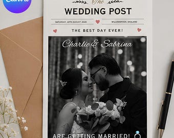 Plantilla de periódico de boda personalizada, periódico de boda editable, programa de boda, periódico de historia de amor, recuerdo digital de boda
