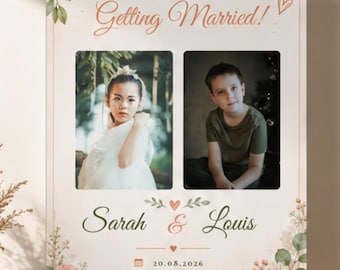 パーソナライズされたウェディングフォトサイン、この子たちは結婚しますサイン、結婚披露宴の装飾、花の写真ディスプレイ、カスタムウェディングサイン