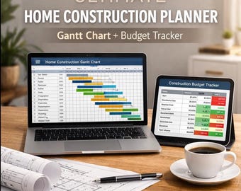 Home Construction Gantt Chart & Budget Tracker | Excel Project Planner (Digital Download)