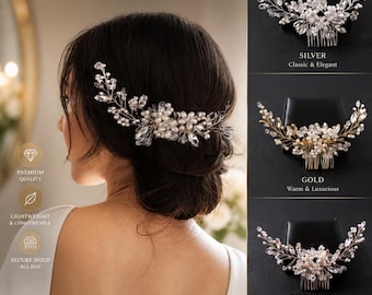 Silver Gold Rose Gold Bridal Hair Comb, Pearl Crystal Wedding Hair Piece, Bridal Headpiece, Wedding Hair Accessory, Bridesmaid Gift