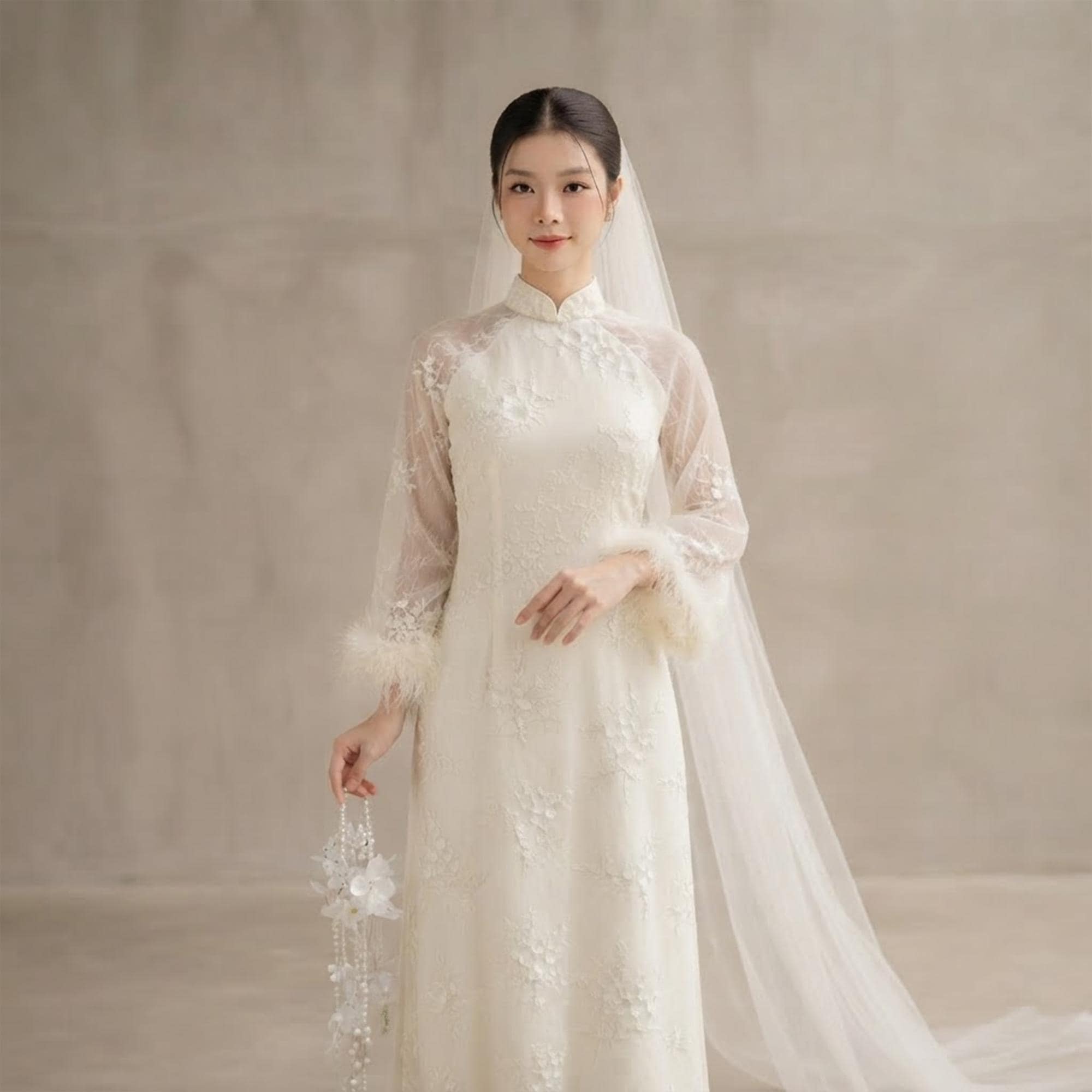 Vietnamese ao dai for bride, luxury traditional wedding dress, long…