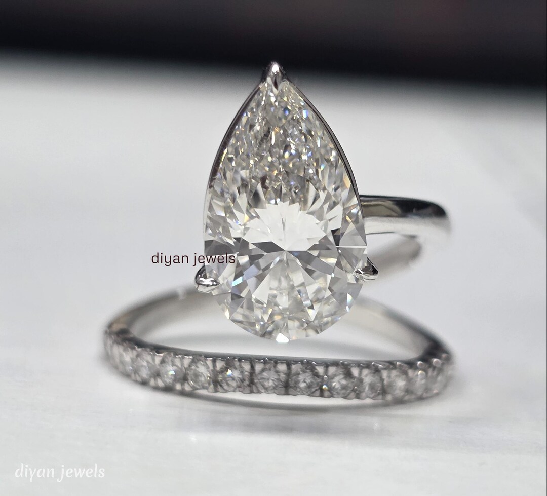 Tier Shape Diamond Rings 2ct Pear Shaped Diamond Engagement Ring IGI Certified Lab Grown Diamond ...