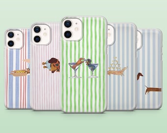 Custodia per telefono a forma di bassotto, Doggy Wiener Dog, per iPhone 17Pro, 16, 15, 14, 13, 12, Samsung S25, S24, S23Fe, S22, A16, A26, A56 Pixel 10, 9Pro