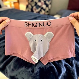 Men’s Novelty Elephant Trunk Boxers, Funny Pouch Underwear Gift for Boyfriend, Comfortable Cotton Boxer Shorts