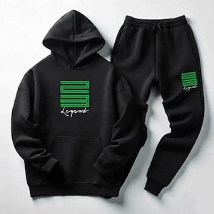 Herr Black Legend 23 Träningsoverall – Hoodie och joggingbyxor som matchar Jordan 6 Electric Neon