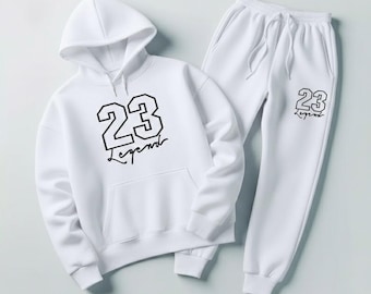 Legend 23 All-White Tracksuit Set – Hoodie & Joggers 2PC | White Jordan Match