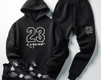 Men’s Black & White 23 Legend Sweatsuit – Jordan 4 White Thunder Matching Outfit
