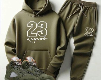 Men’s Olive Green Hoodie Jogger Set – Sneaker Match for Air Jordan 5 Olive