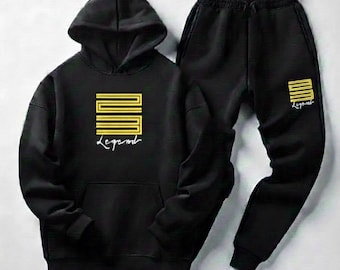 Men’s Black Legend 23 Hoodie and Joggers Sweatsuit – Jordan 4 Thunder Match