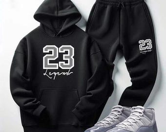 23 Legend Black Hoodie & Joggers Set – Sneaker Match Tracksuit for Air Jordan 11 Cool Grey