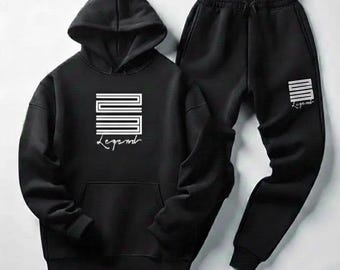 Men’s Black & White 23 Legend Sweatsuit – Jordan 4 White Thunder Matching Outfit