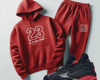 Men's Red Hoodie & Jogger Sweatsuit Set | Matches Jordan 13 Bred 23 Legend Sneakers