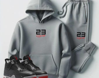 Men’s Legend 23 Gray tracksuit – Hoodie & Joggers Perfect for Jordan 4 Bred