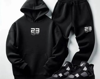 Men's Black Sweatsuit Set | Hoodie & Joggers | Matches Jordan 4 White Thunder