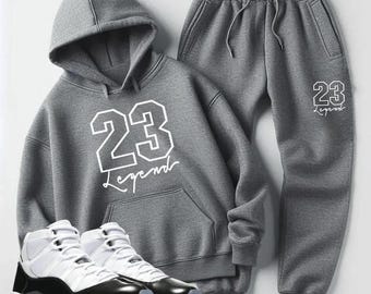 Conjunto deportivo gris 23 Legend para hombre: sudadera con capucha y joggers (2 piezas) | Combinación perfecta con las Air Jordan 11