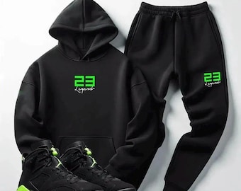 Men’s Black Legend 23 Sweatsuit – Hoodie & Joggers to Match Jordan 6 Electric Neon