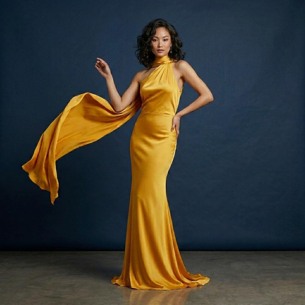 Yellow Silk Halter Evening Gown: Draped Neckline, Floor-Length Formal Dress
