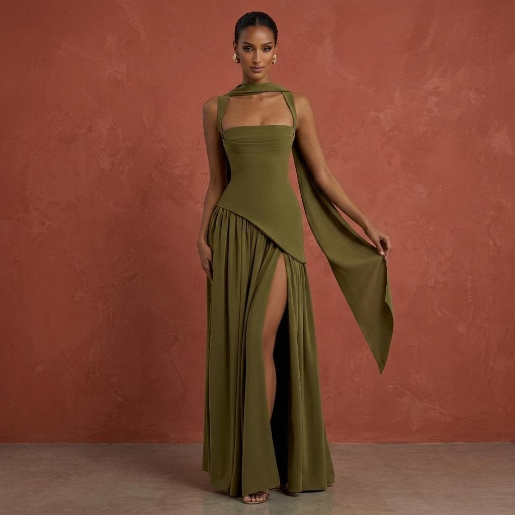 open lace back dress Army Green Cap Sleeve Collared V Neck Mini Dress main image 0