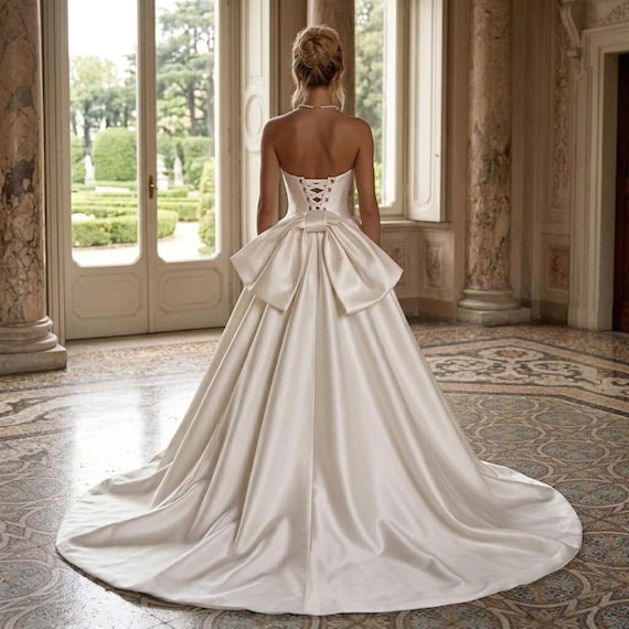 strapless back bow corset maxi dress Satin Wedding Gown: Bodice, A-line Ball With Statement Random bouncer asks 