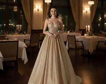 Champagner-Schimmer Korsett Ballkleid: Sweetheart Ausschnitt, A-Linie Abendkleid