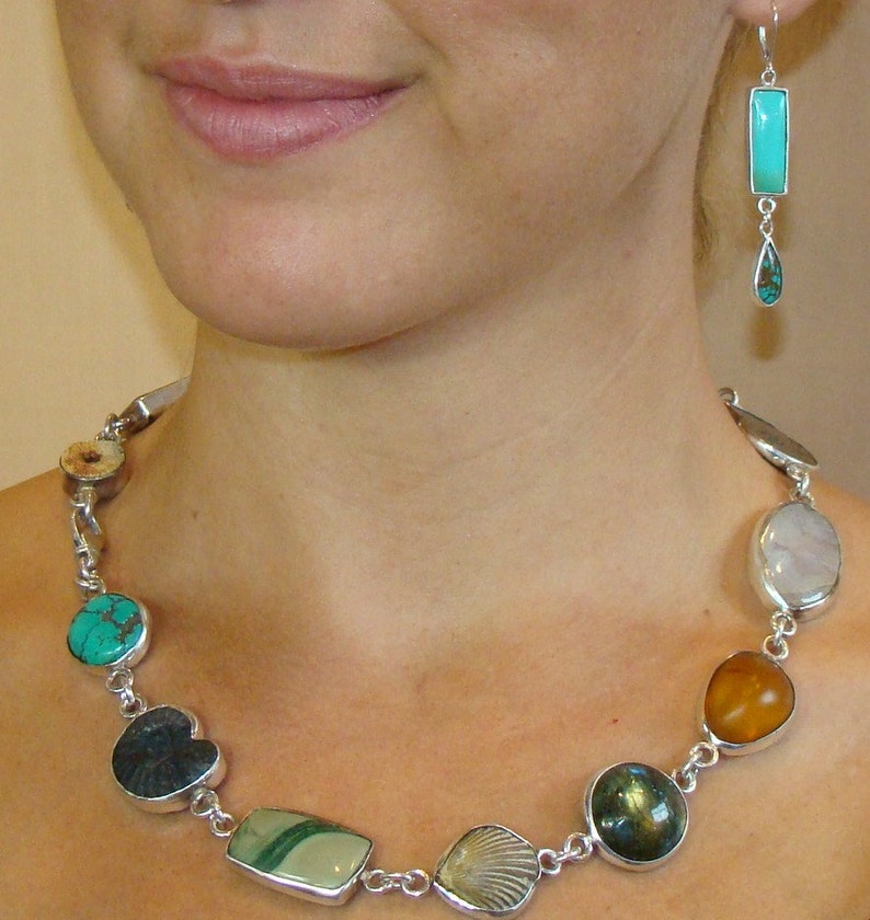 Chunky Fossil Mineral Bezel Set Necklace Etsy