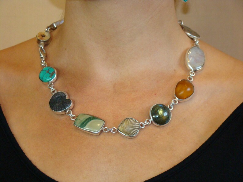 Chunky Fossil Mineral Bezel Set Necklace Etsy