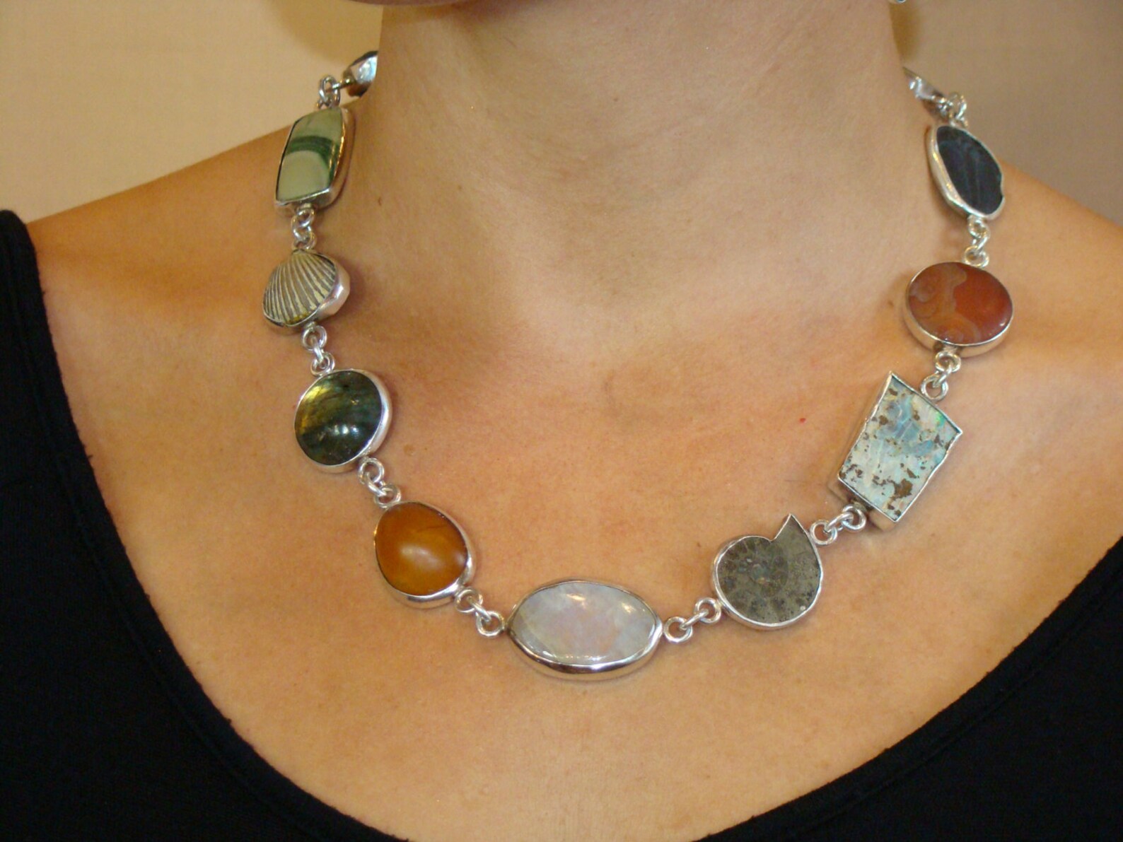 Chunky Fossil Mineral Bezel Set Necklace Etsy