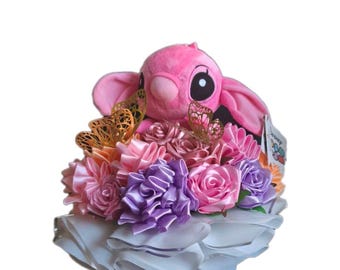 Ramo de flores de peluche de lujo en caja de regalo – Recuerdo de rosas de satén rosa hechas a mano