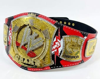 Custom Spinner Championship Belt Real Leather Brass Plates Handcrafted Wrestling Title Belts, Personalized Straight Edge Collector Belt