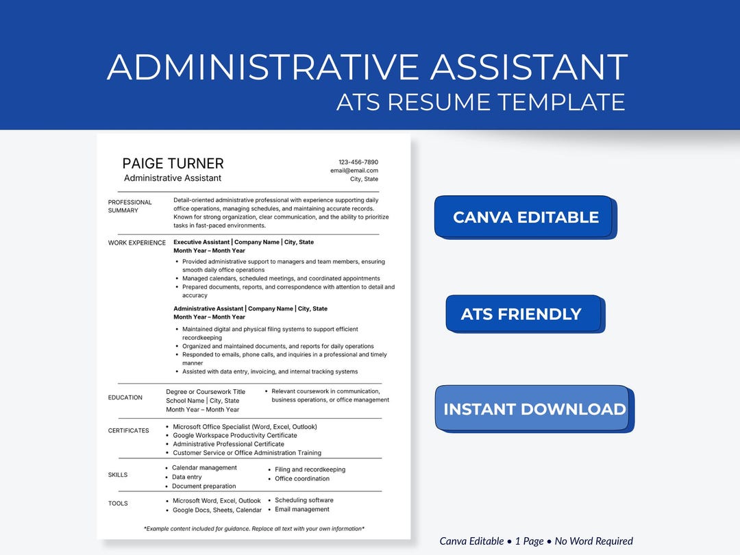 Administrative Assistant Resume Template | ATS Friendly Office & Admin ...