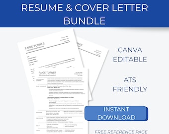Paquete de currículum y carta de presentación / Compatible con ATS / Editable por Canva / Descarga instantánea