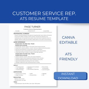 Plantilla de CV para representante de atención al cliente (compatible con ATS) y editable en Canva imagen 1