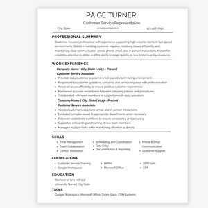 Plantilla de CV para representante de atención al cliente (compatible con ATS) y editable en Canva imagen 3