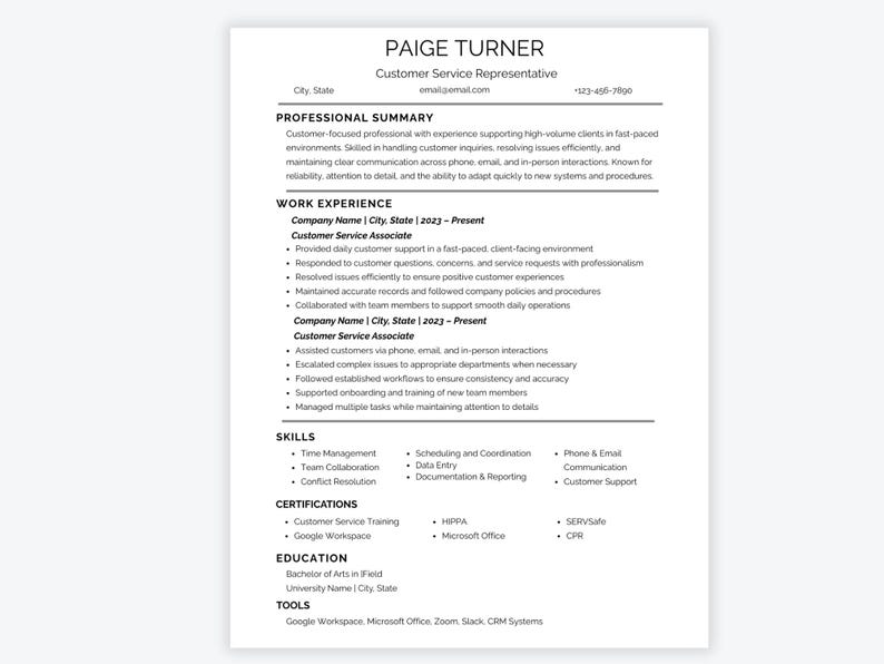 Plantilla de CV para representante de atención al cliente (compatible con ATS) y editable en Canva imagen 3