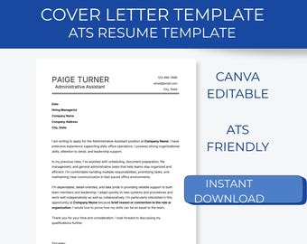 Plantilla de carta de presentación para ATS / Diseño editable en Canva (descarga inmediata)