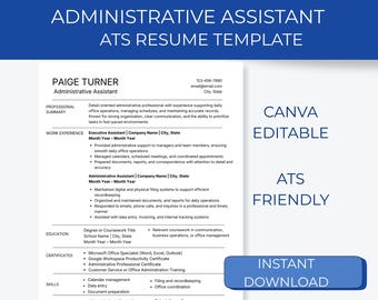 Plantilla de currículum de asistente administrativo / Currículum de oficina y administración compatible con ATS