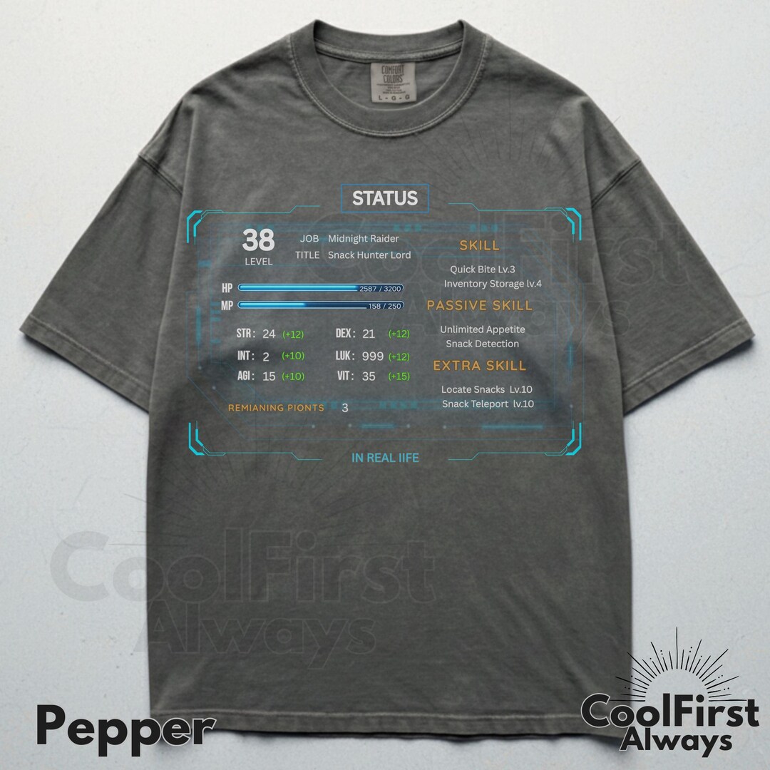 RPG Status Screen Gamer Graphic T-shirt - Etsy