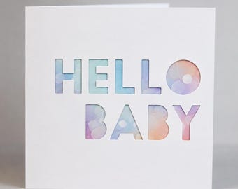 Hello Baby Card | Modern New Baby Card | Papercut Baby Shower Card | Congratulations New Parents | Baby Boy Girl Card