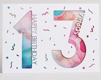 Personalised Birthday Card | Any Name Any Age Papercut Birthday Card | Custom Birthday Card | Handmade Greeting Card | Confetti Design