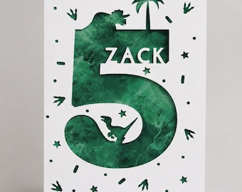 Personalised Dinosaur Birthday Card | Custom Age Papercut Birthday Card | T Rex Birthday Card | Modern Dino Birthday Card