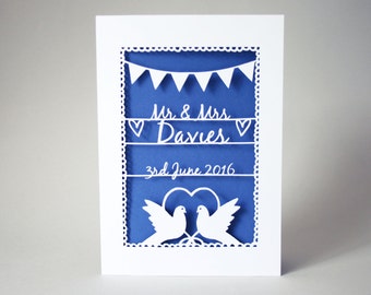 Beautiful Personalised Papercut Wedding Card - *Add the name and a date* - Wedding - Anniversary - Valentines