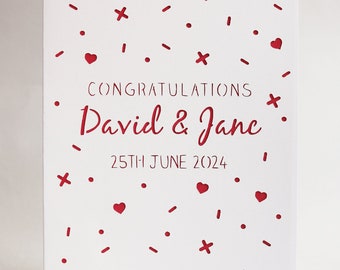Personalised Any Name, Any Date Congratulations Heart Confetti Wedding Card - Personalised Card - Couple Card - Wedding Card