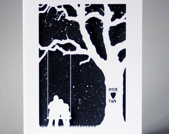 Personalised Papercut Anniversary Card (More colours available) *add initials*- Paper Anniversary - First 1st Anniversary - Papercut Card