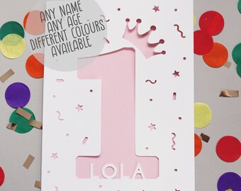 Personalised Any Name Any Age Prince/Princess Birthday Card - Personalised Card - Princess Card - Birthday Card - Party Card - Papercutting
