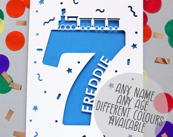 Personalised Any Name, Any Age Train Birthday Card - Personalised Card - Birthday Card - Papercut Card - Train Card - Kids Birthday Card