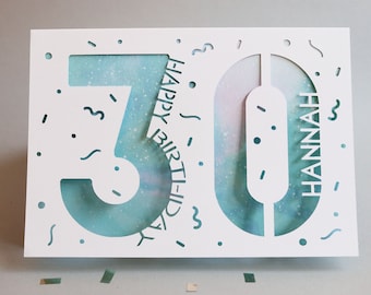 Personalised Any Name, Any Age Confetti Birthday Card - Personalised Card - Age Card - Name Card - Custom Card - Papercut Card - Birthday