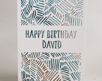 Personalised Any Name Birthday Card with Dash Pattern - Birthday Card - Personalised Birthday Card - Personlised Card - Patterned Card