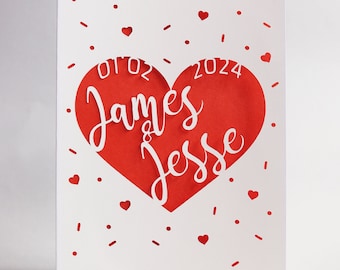 Personalised Any Name, Any Date Heart Confetti Anniversary/Wedding Card - Personalised Card - Paper Anniversary - Couple Card - Wedding Card