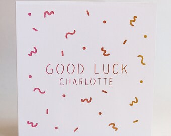 Personalised Any Name Square Good Luck Confetti Card - Personalised Card - Exam Card - New Job Card
